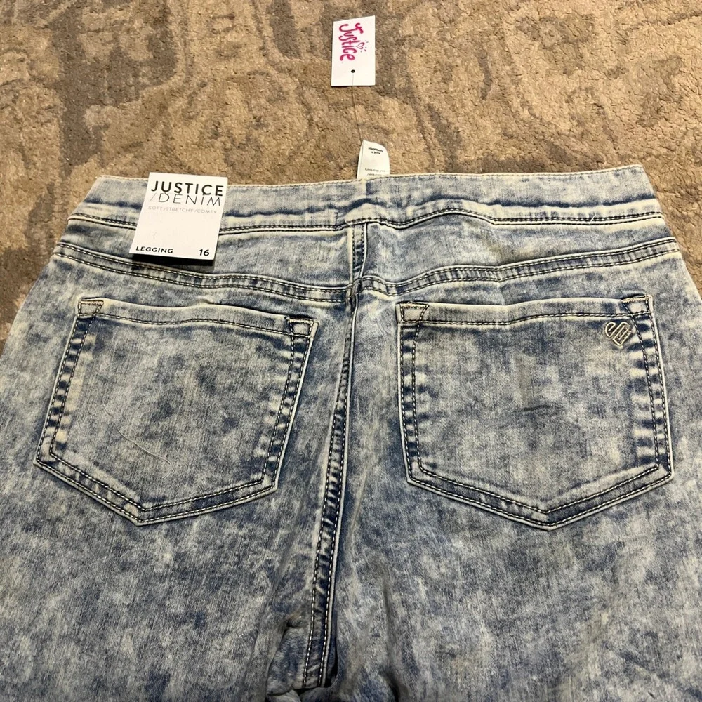 New JUSTICE YOUTH  GIRLS LEGGINGS Sz 16‎ MID RISE DENIM RINSE STRETCH